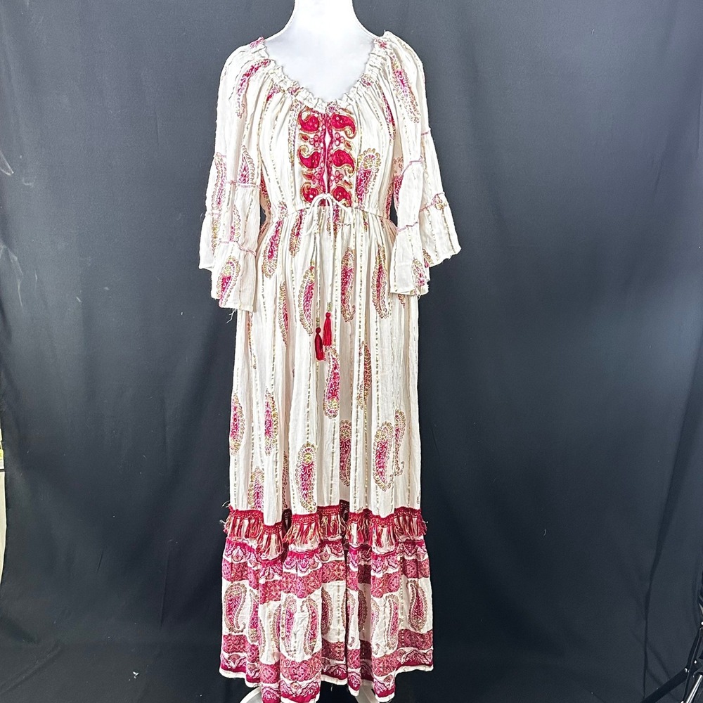 Me 2 Magic Anthropologie Womens Large Maxi Dress Pink Paisley Boho Peasant Gypsy